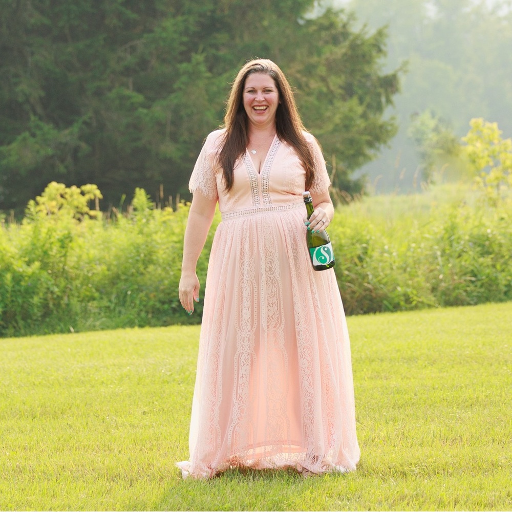 Elegant Pink Lace Maxi Dress (could be maternity)